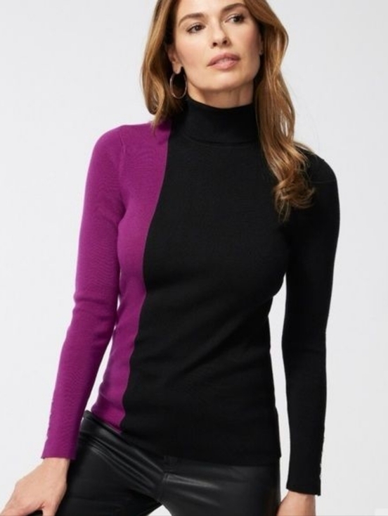 Chico's Tops - Chico's Black and Plum Colorblock Turtleneck Top